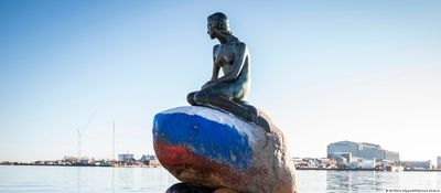 Russian Flag Painted On Little Mermaid Statue